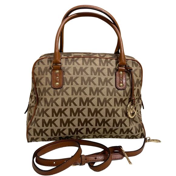 MICHAEL KORS Large Khaki/Acorn Signature BEDFORD Dome Satchel w/XB Strap - Picture 1 of 16